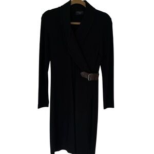 Peter Elliot Women’s Black Long Sleeve Collared Dress W/ Leather Belt Sz 8